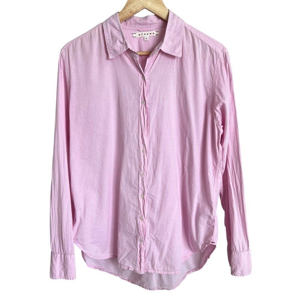 Xirena Pale Light Pink Beau Long Sleeve Button Up Cotton Shirt SZ S Feminine